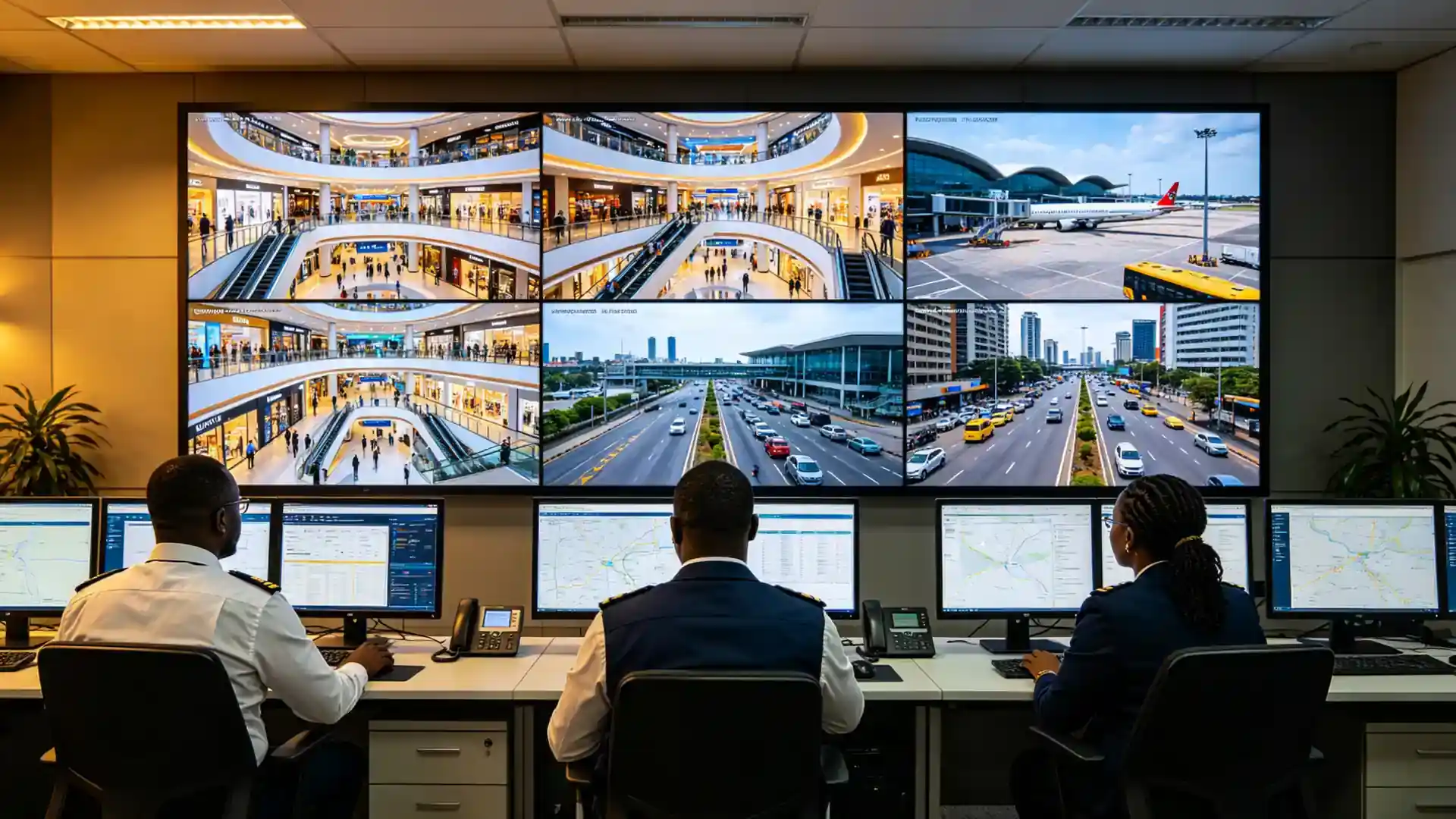 Qtenboard LCD video wall in a Kenya CCTV security monitoring control room