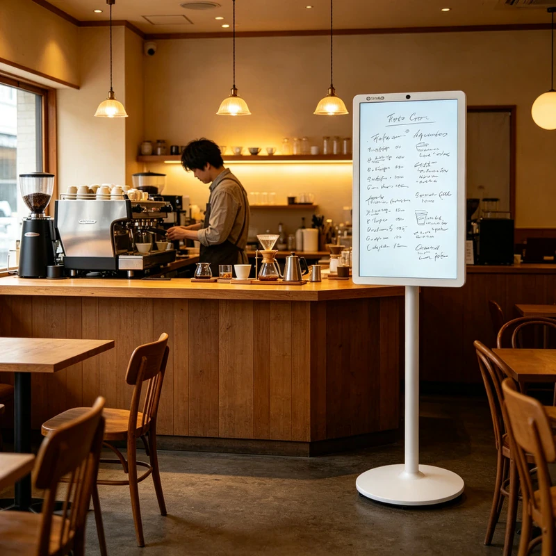 Qtenboard Stand by Me portable TV for boutique cafe Tokyo Japan