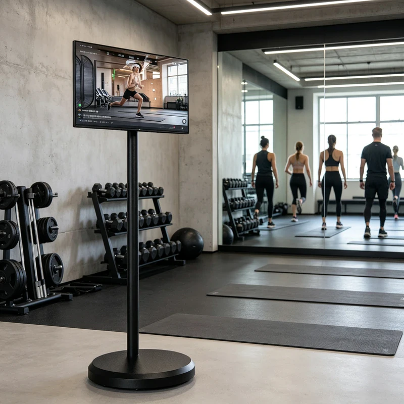 Qtenboard Stand by Me portable smart TV in fitness studio London UK