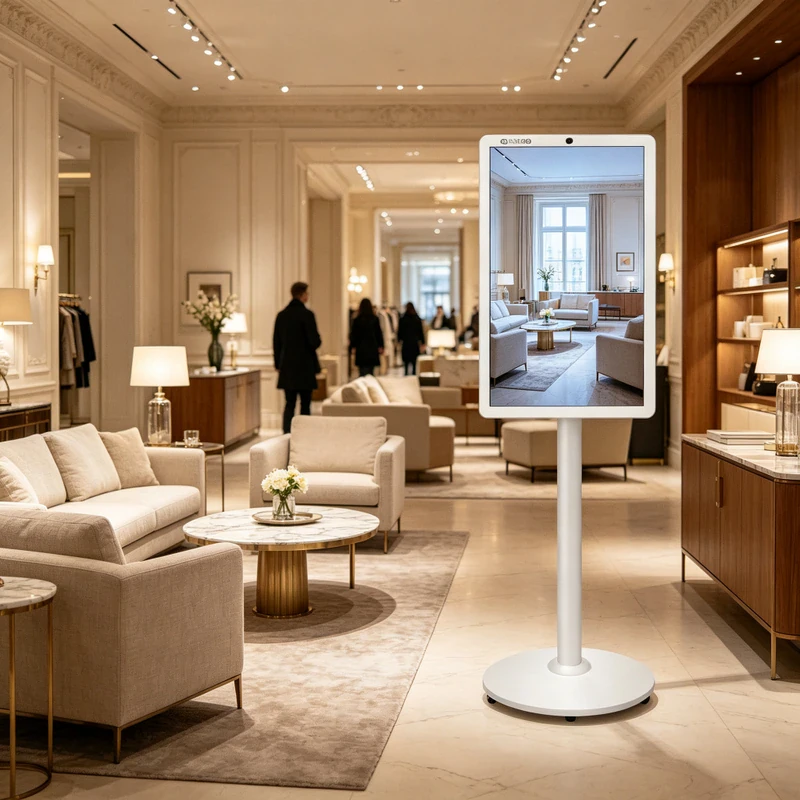 Qtenboard Stand by Me smart mobile TV in furniture showroom Paris France