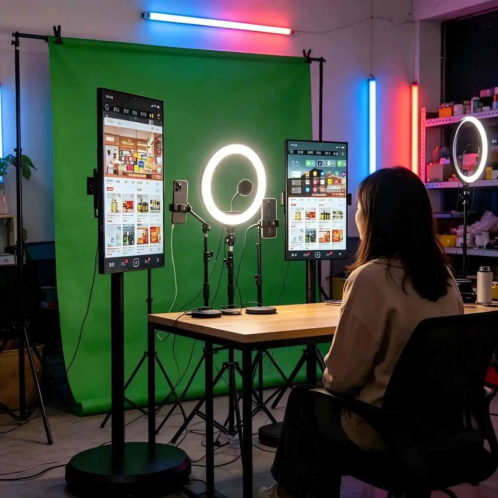Qtenboard Stand by Me smart mobile TV used in live stream studio Ho Chi Minh Vietnam