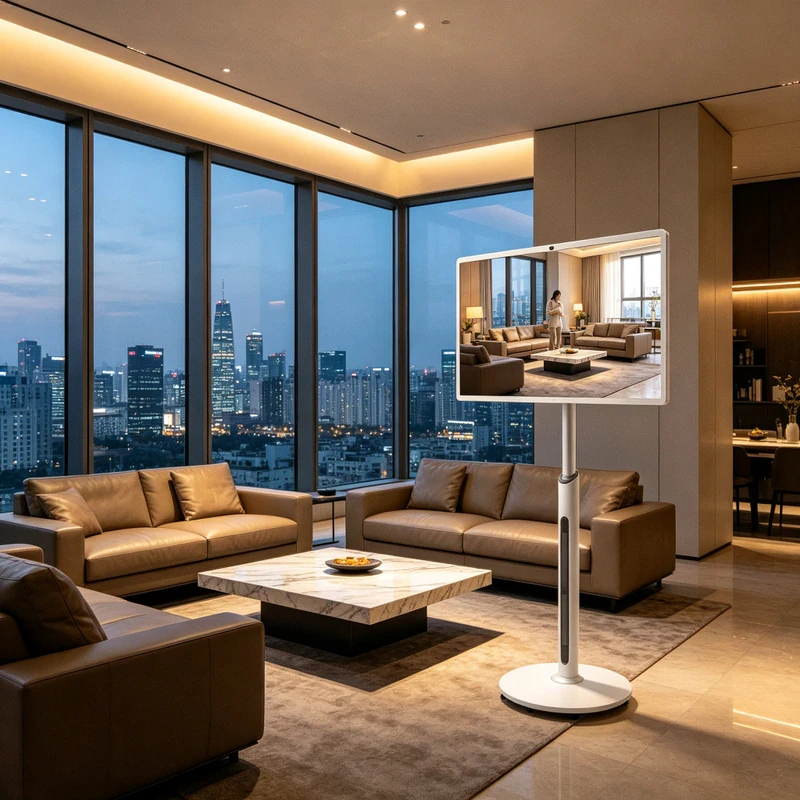 Qtenboard Stand by Me smart TV with battery in luxury apartment Seoul South Korea