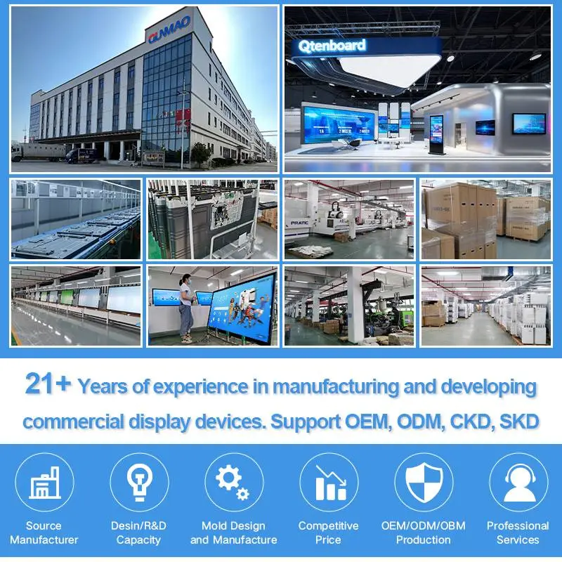 Qtenboard commercial display factory, 21+ years experience, support OEM ODM CKD SKD for interactive whiteboard