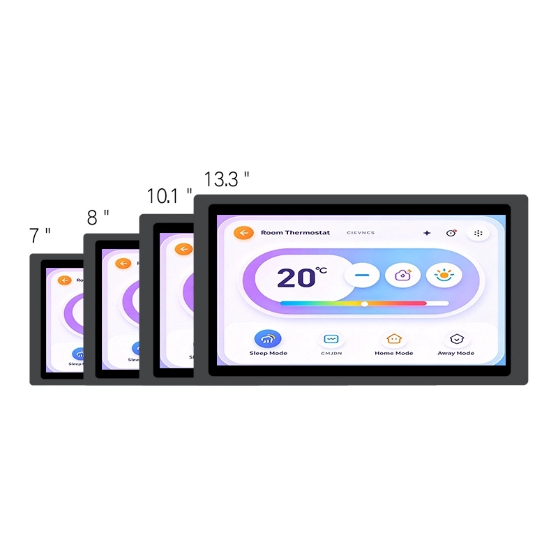 Smart home wall touch control panel size comparison,7 inch,8 inch,10.1 inch,13.3 inch embedded android touchscreen for building home automation