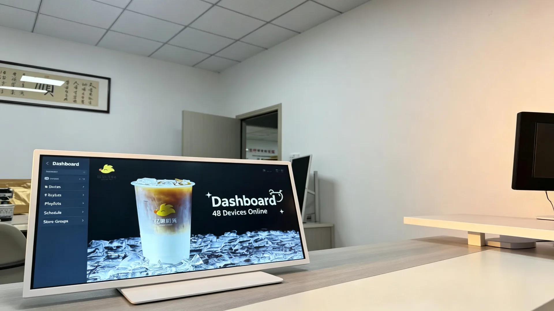 Android CMS dashboard for managing multiple countertop digital menu boards, playlists and daypart promotions