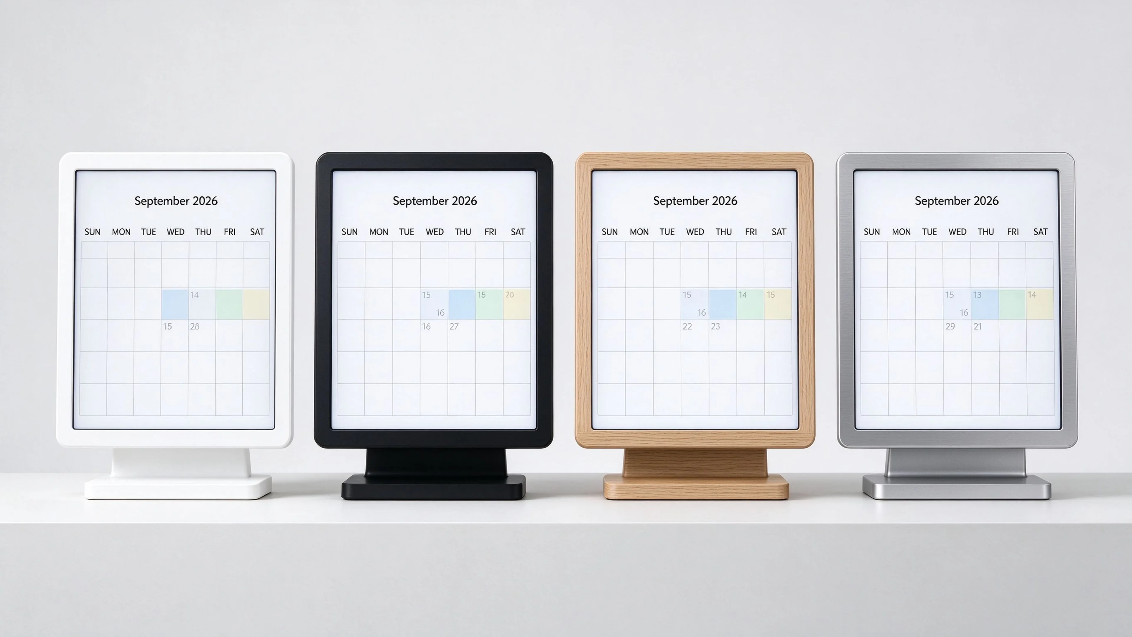 Custom enclosure colors, front bezels and finishes for smart calendar display OEM/ODM projects.