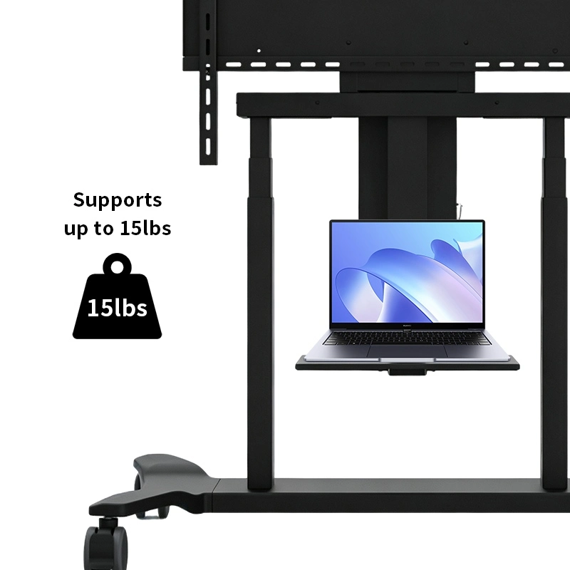 Qtenboard electric IWB cart removable steel storage tray holds laptop, max load capacity up to 15lbs