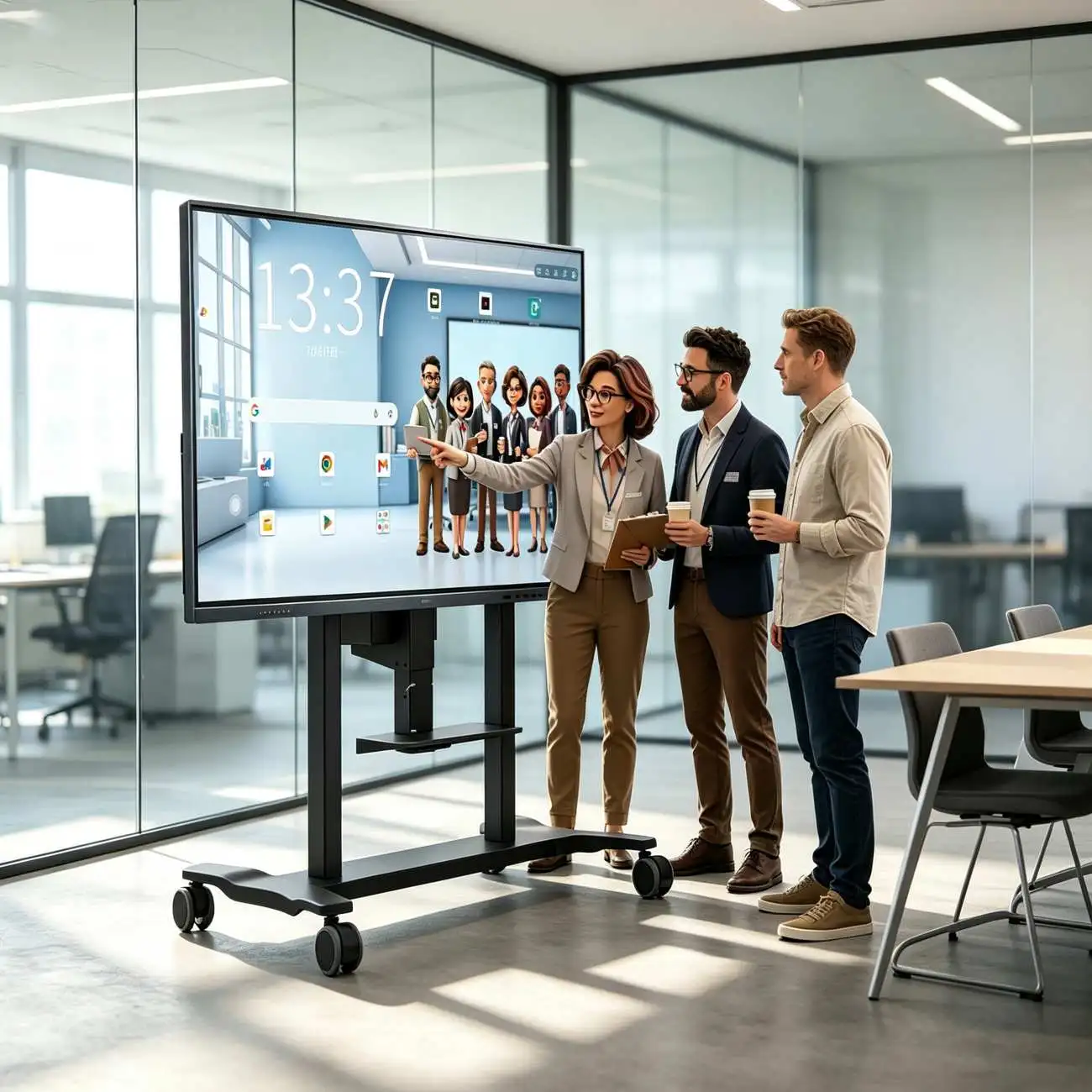 Qtenboard conference room scene slim mobile cart application