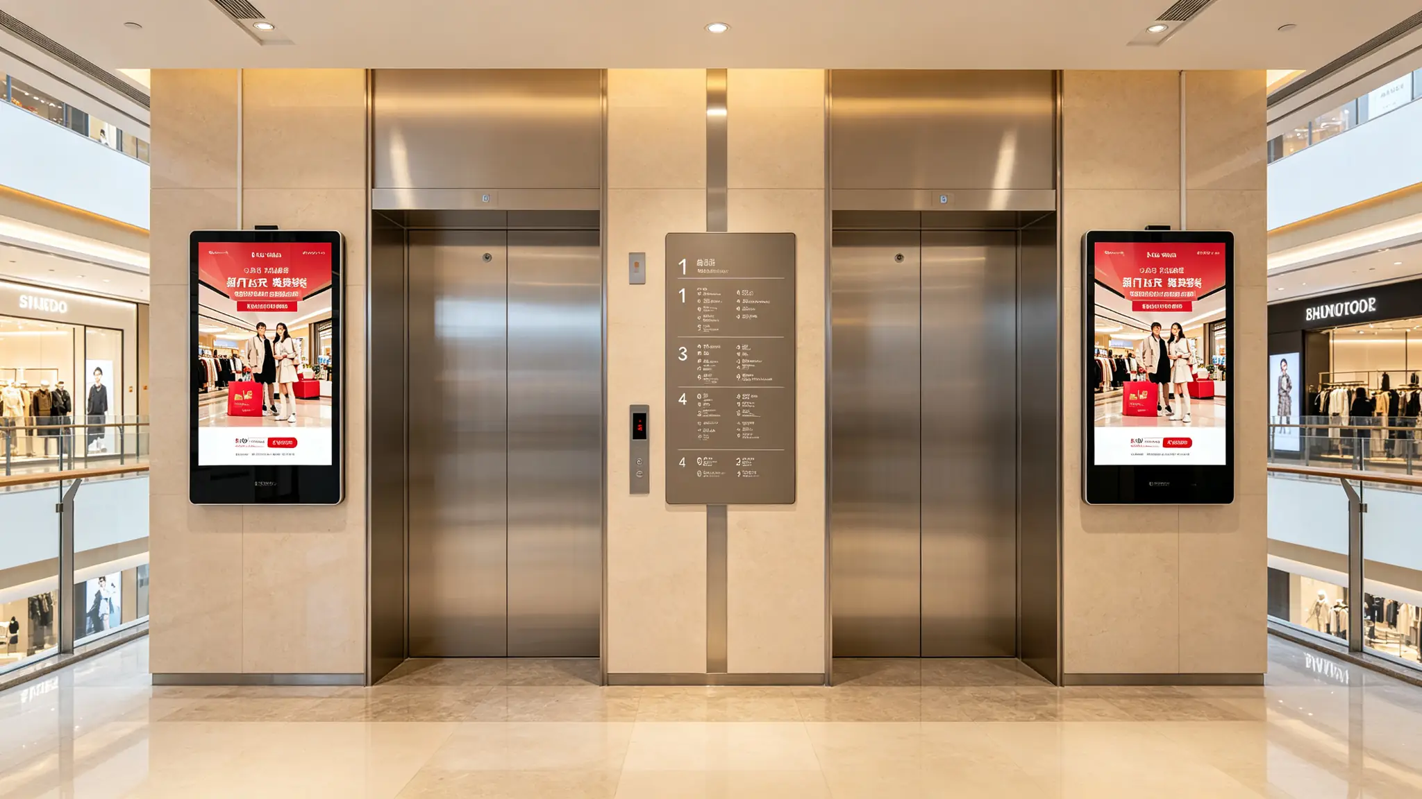 Elevator Digital Signage in Mall Lobby