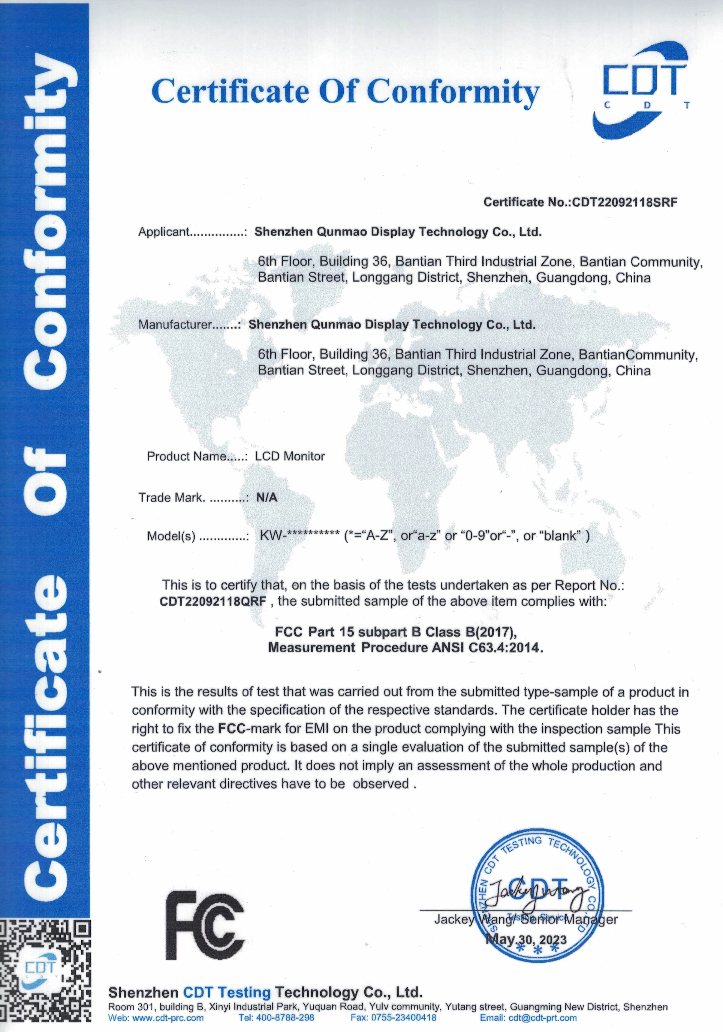 Qtenboard FCC Certificate