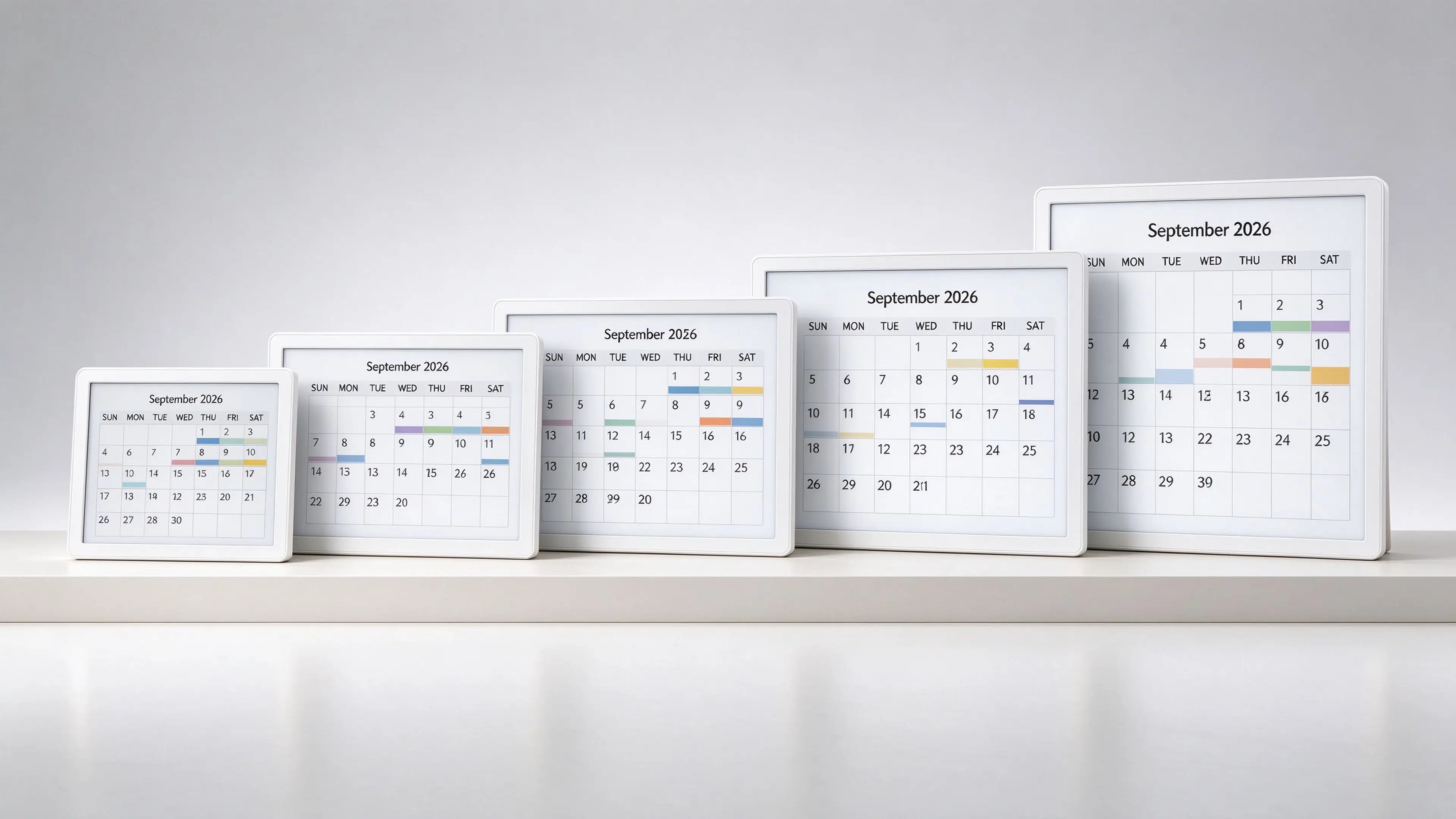 Qtenboard digital calendar display size lineup from 10.1 inch to 32 inch for smart family calendar OEM projects.