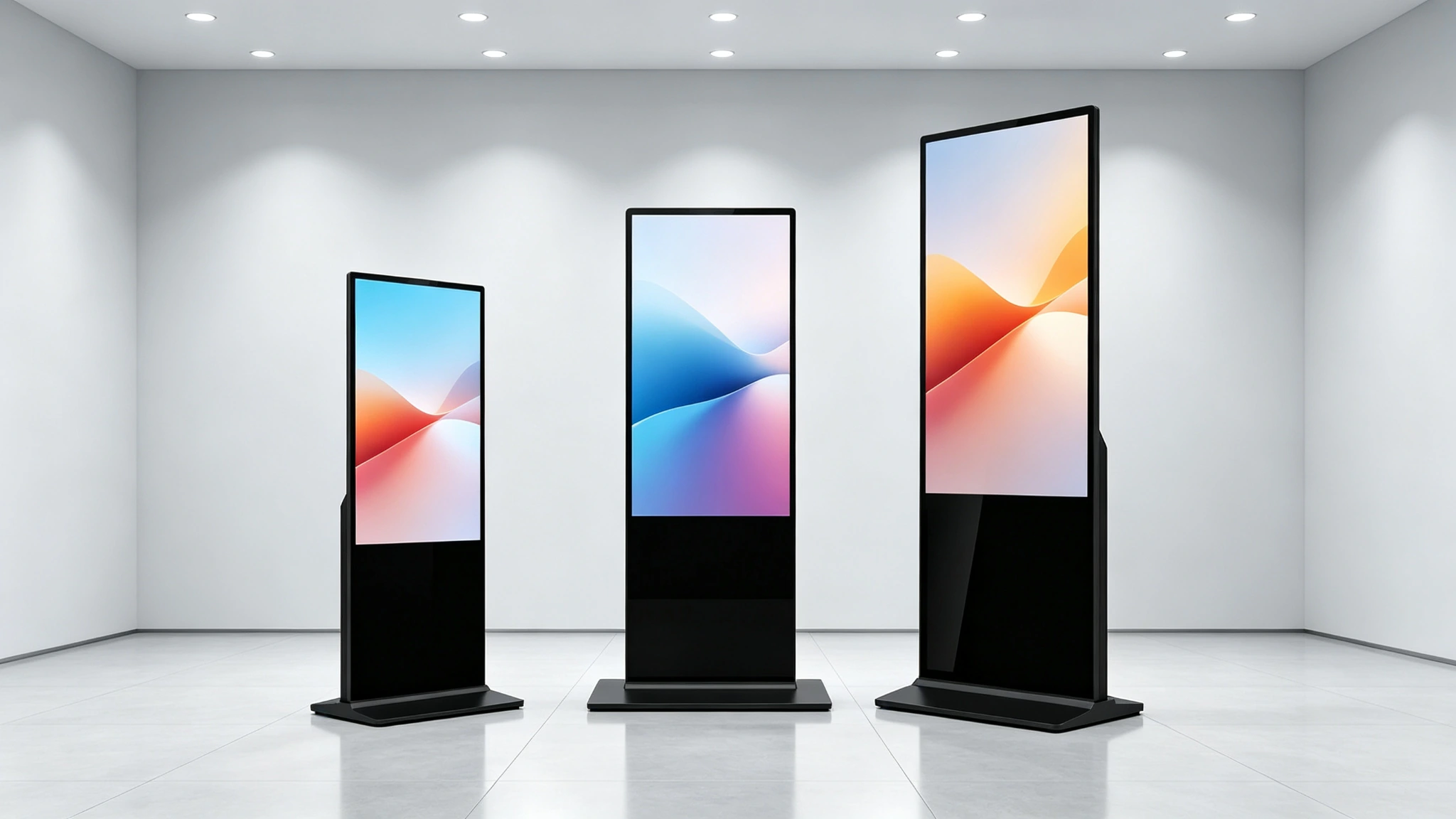 Qtenboard floor standing digital signage 32 to 85 inch size options lineup
