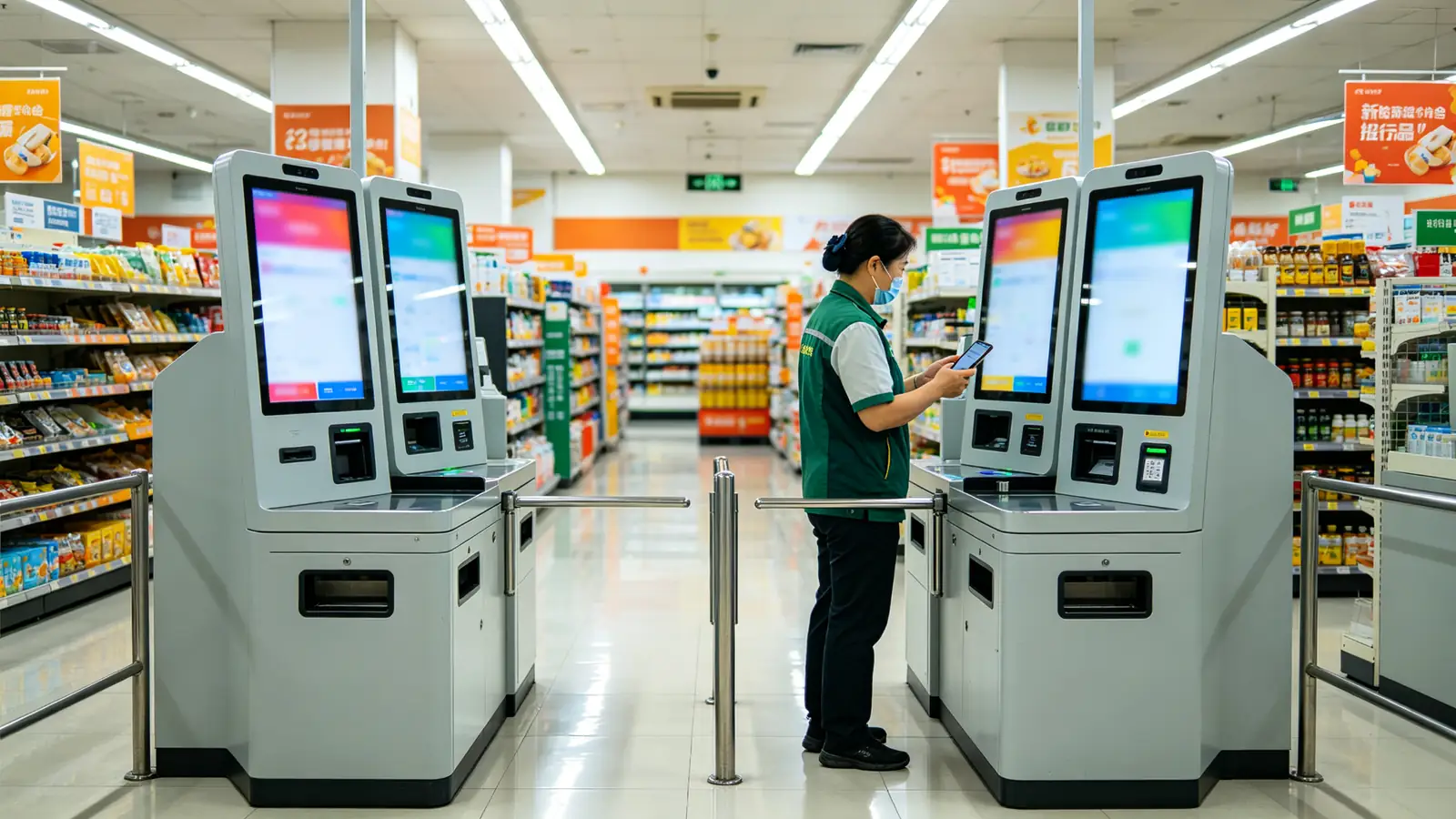 Qtenboard supermarket self checkout kiosk lane