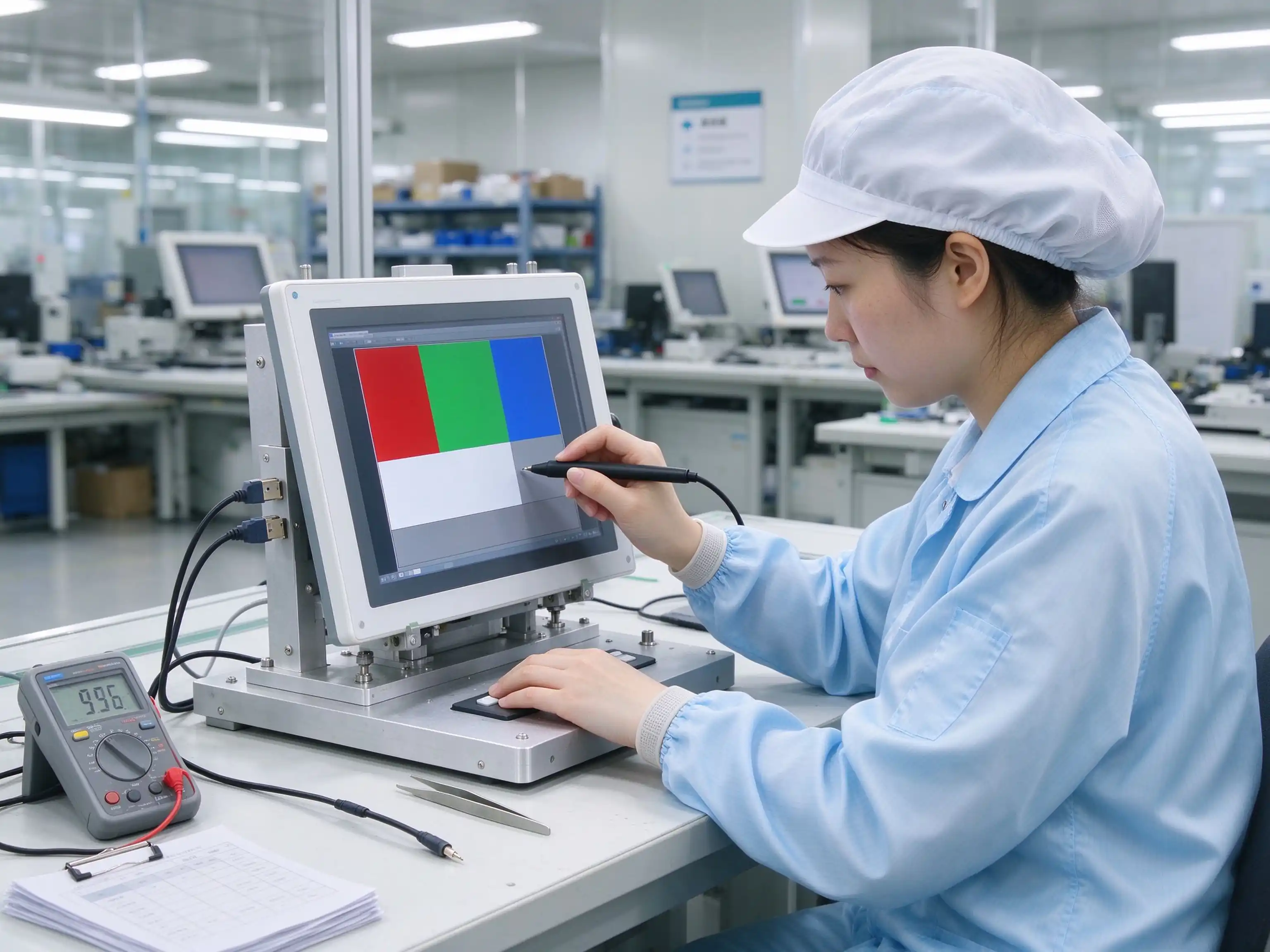 Quality control testing of touch, display, Wi-Fi and interface functions on digital calendar displays.