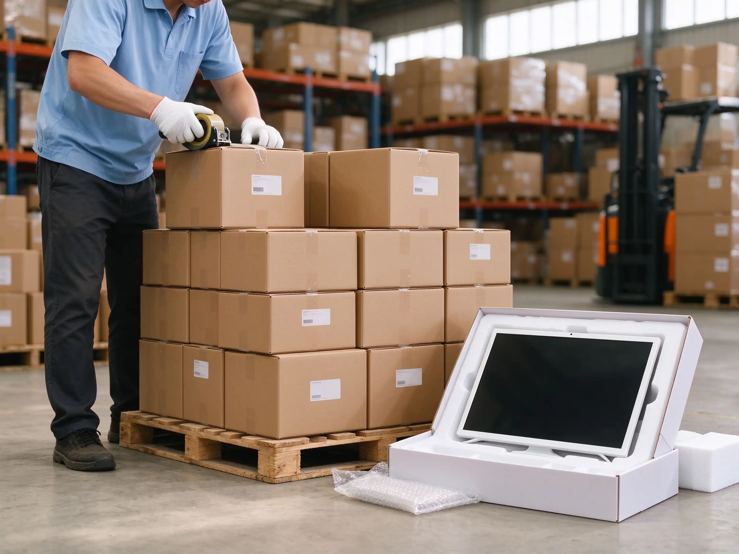 Retail-ready carton packaging and shipment preparation for digital calendar display OEM orders.