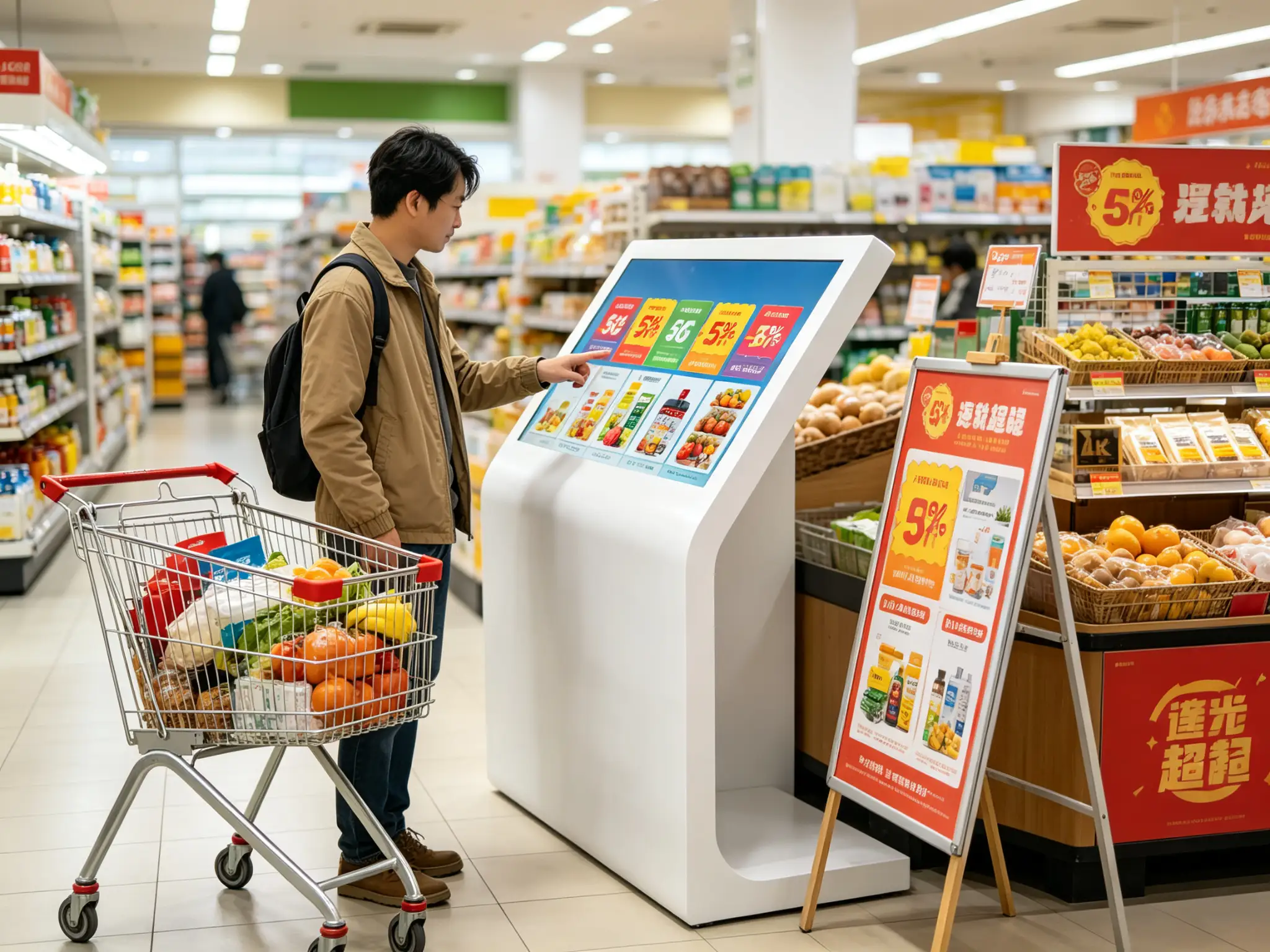 Retail store touchscreen kiosk for product guide and promotional display