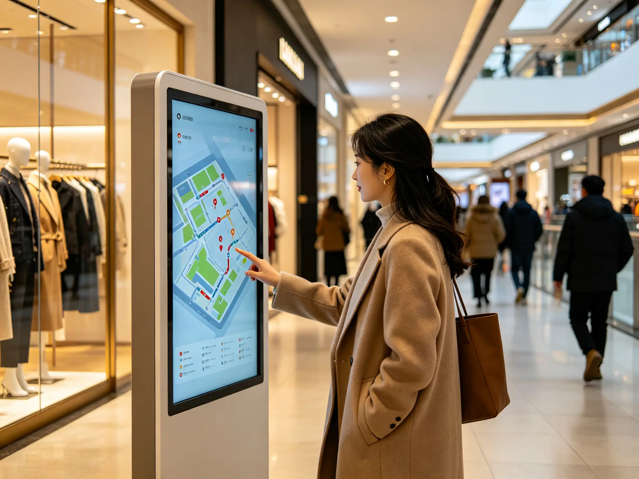 Shopper Using Mall Wayfinding Kiosk