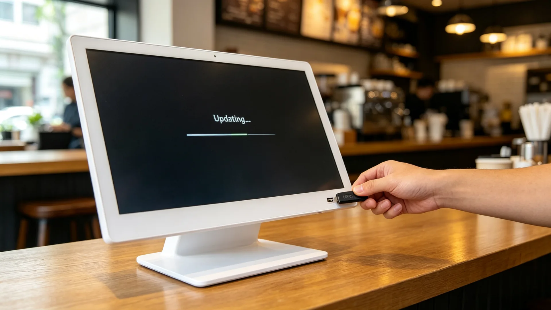 USB standalone content update process for countertop digital menu board in a cafe