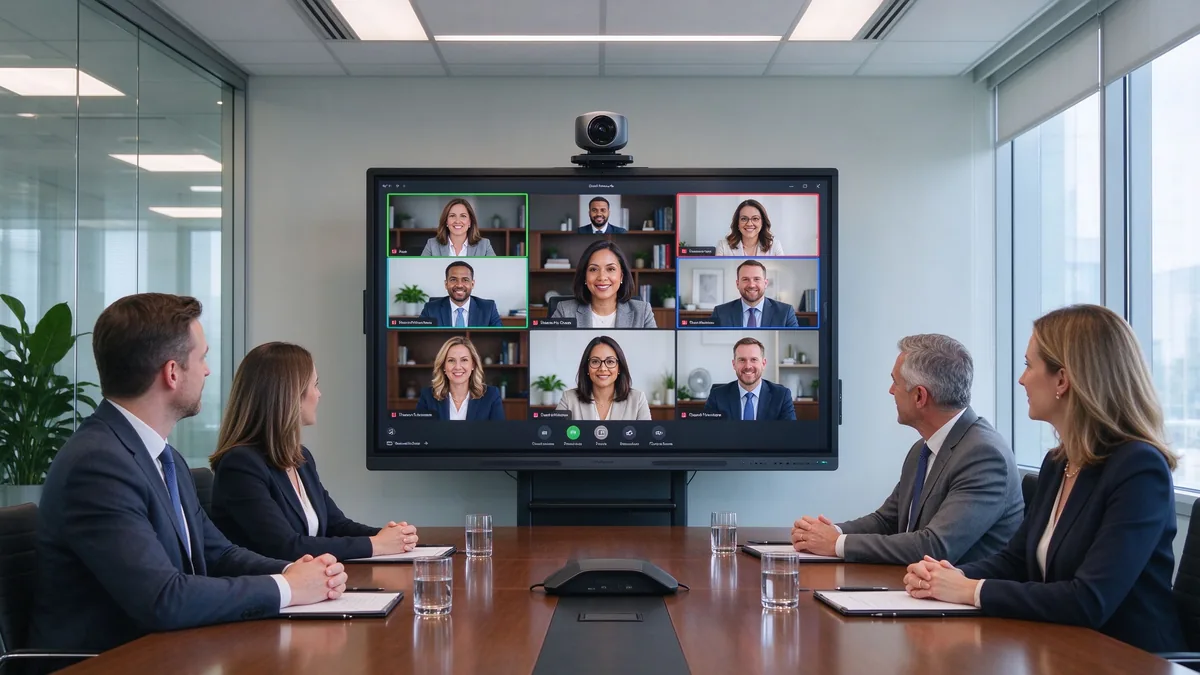 Video conferencing setup in a boardroom