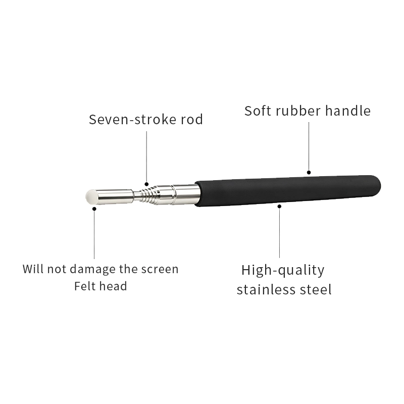 Qtenboard RM telescopic teaching pointer structure diagram, felt tip, stainless steel rod, soft rubber handle