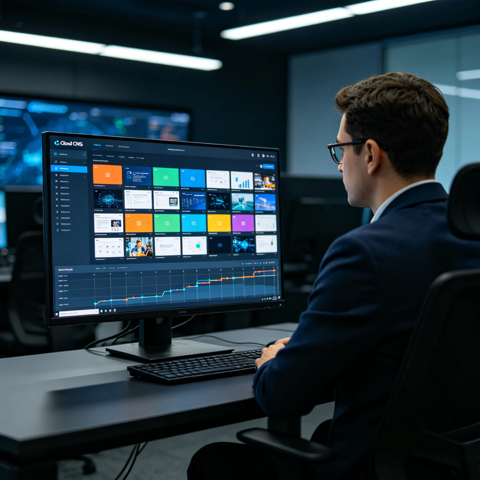 Cloud CMS dashboard managing outdoor digital signage content remotely