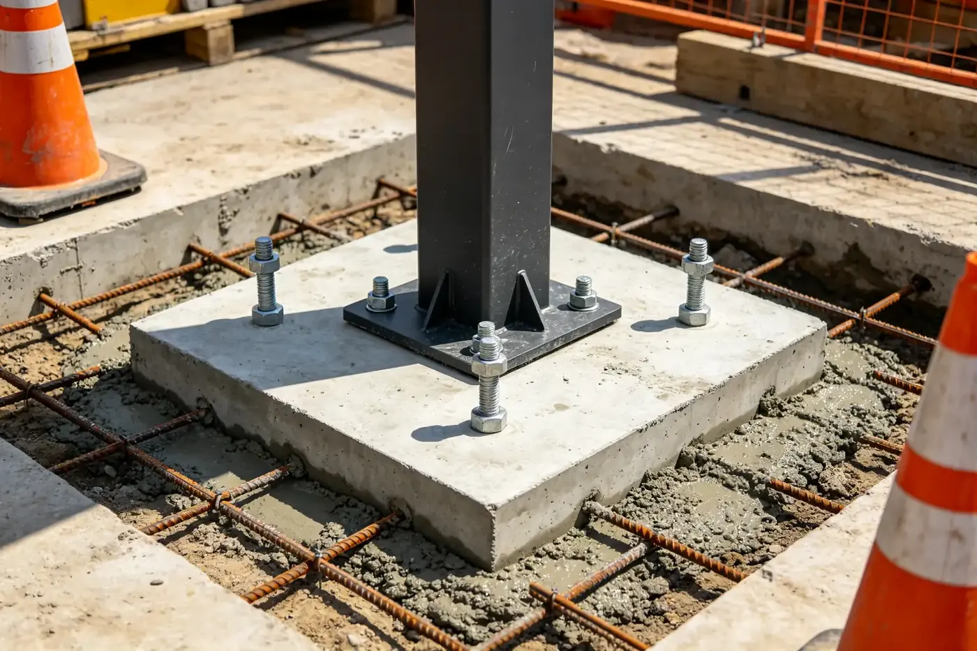 Concrete foundation and anchor bolts for outdoor floor-standing digital signage