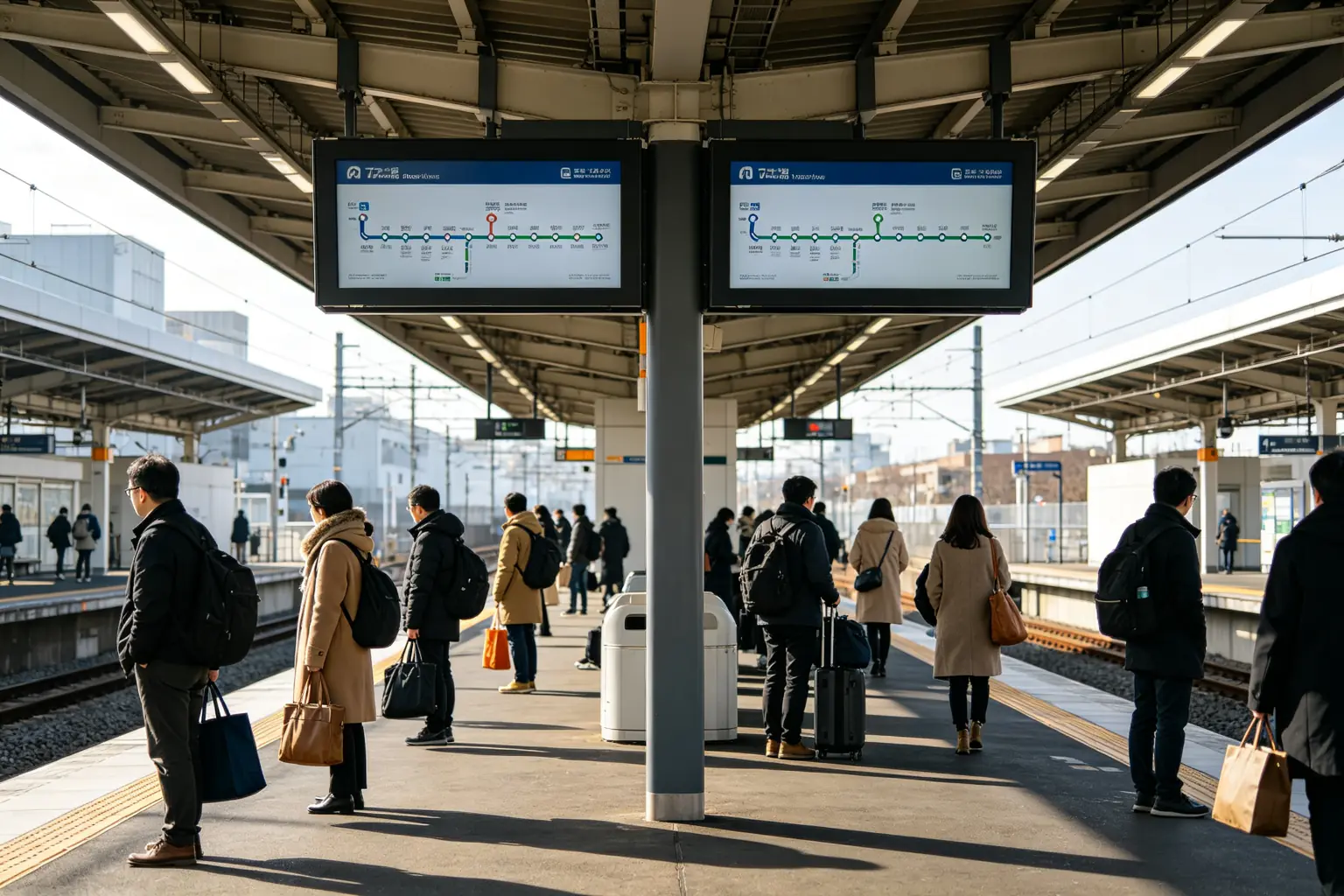 Double-sided outdoor digital signage at transit station