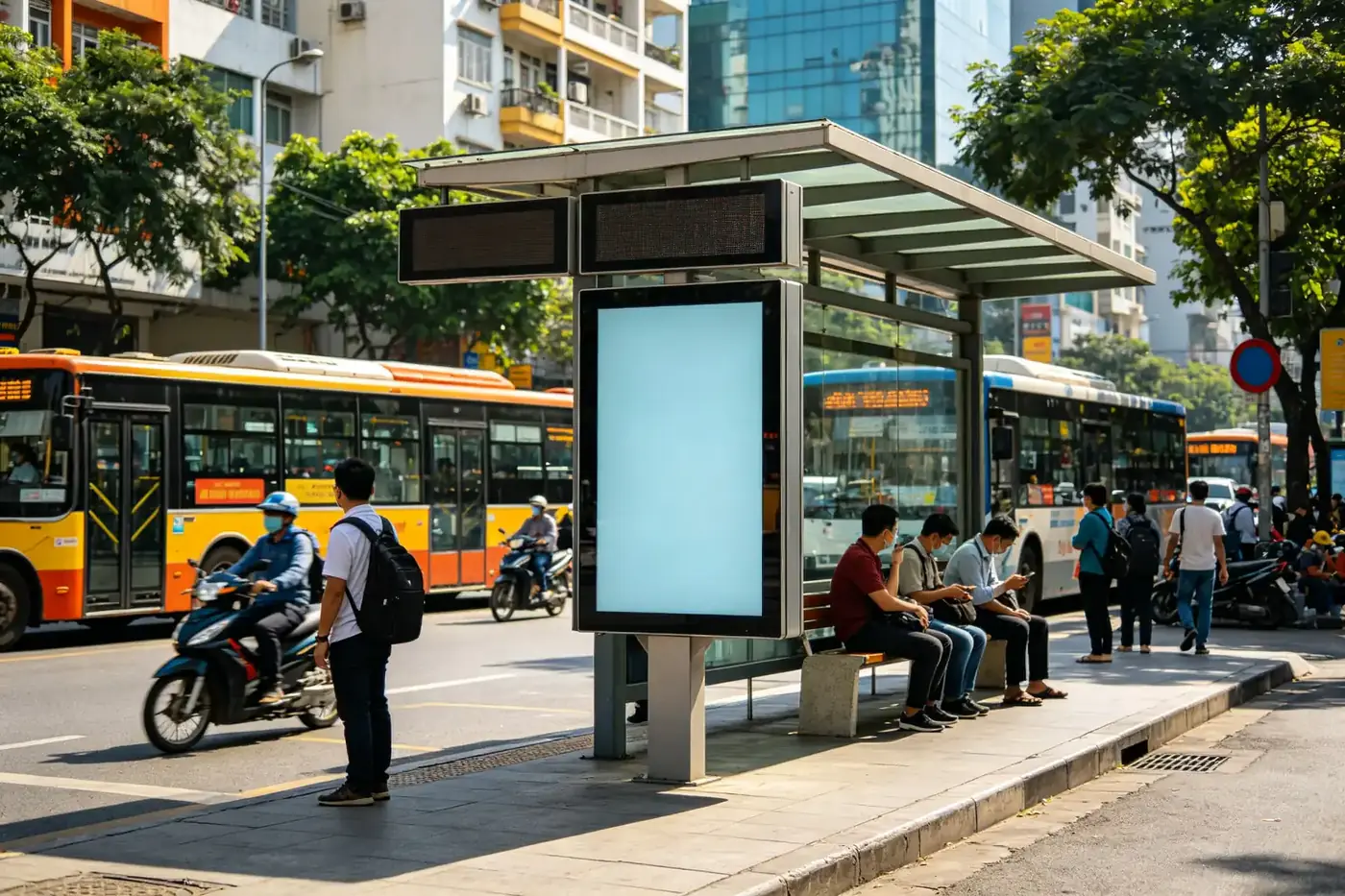 Double-sided outdoor digital signage project at transit station in Vietnam