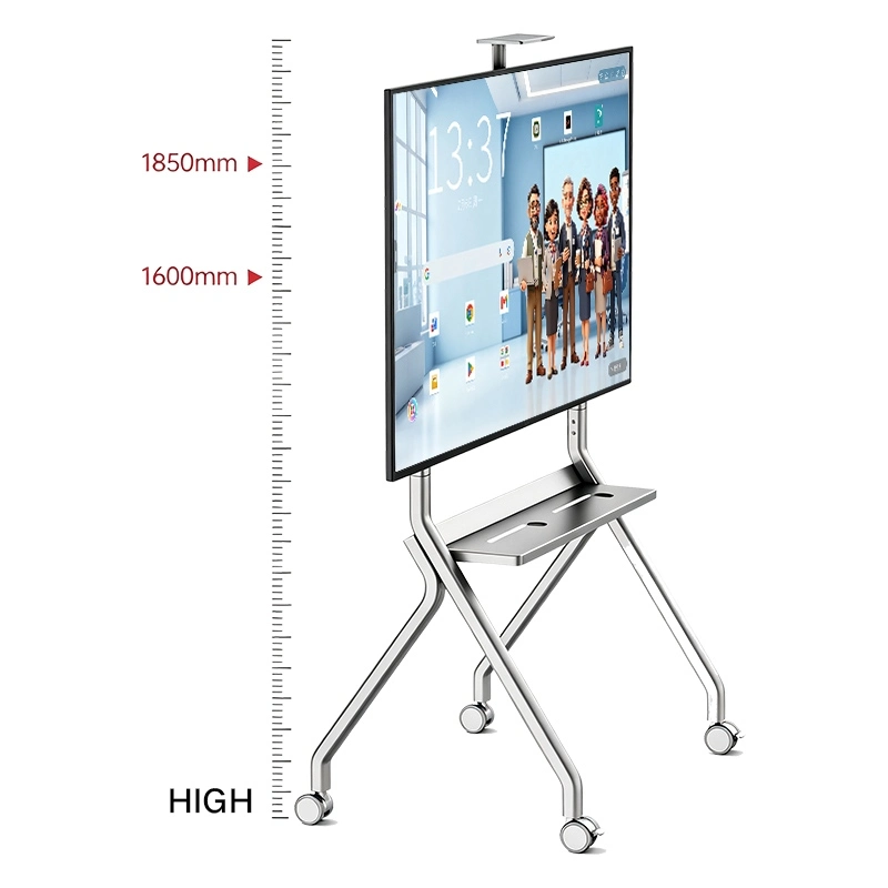 Qtenboard mobile smart board stand dimension diagram, adjustable height up to 1850mm with rolling casters