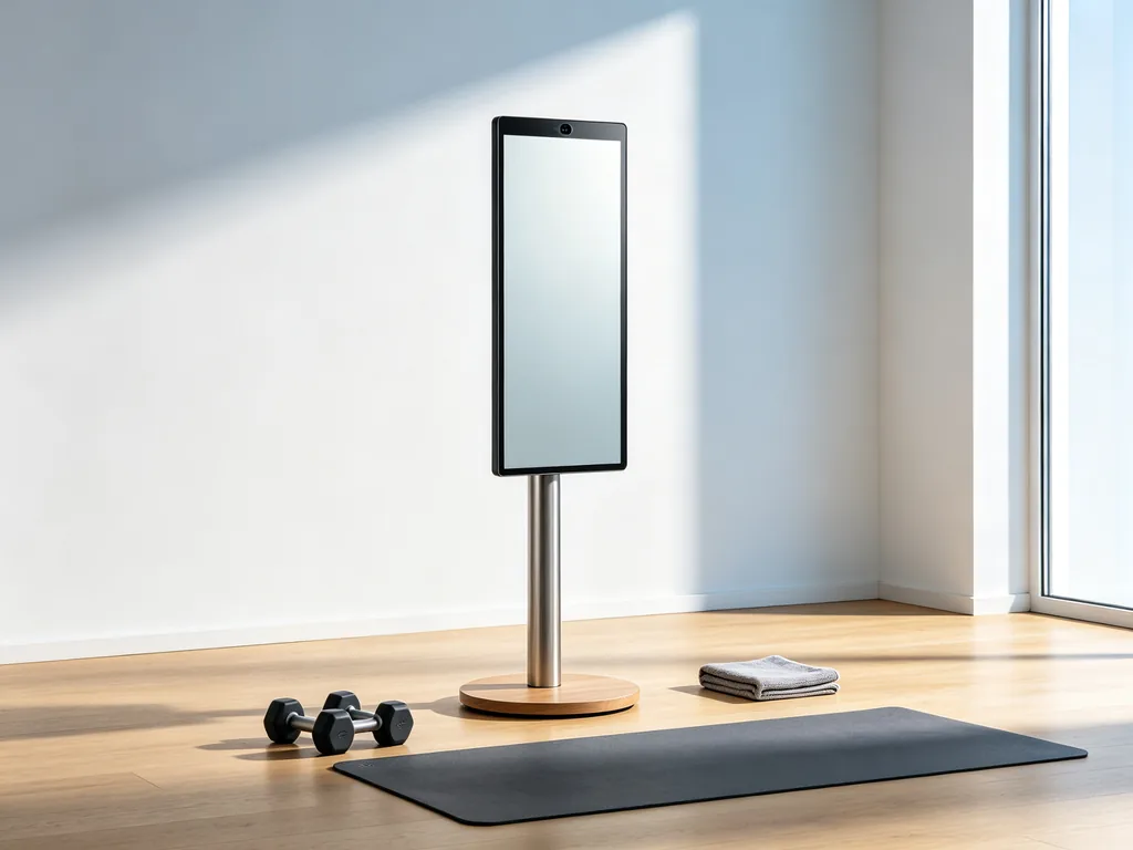 Qtenboard smart fitness mirror stand alone mount with wood base