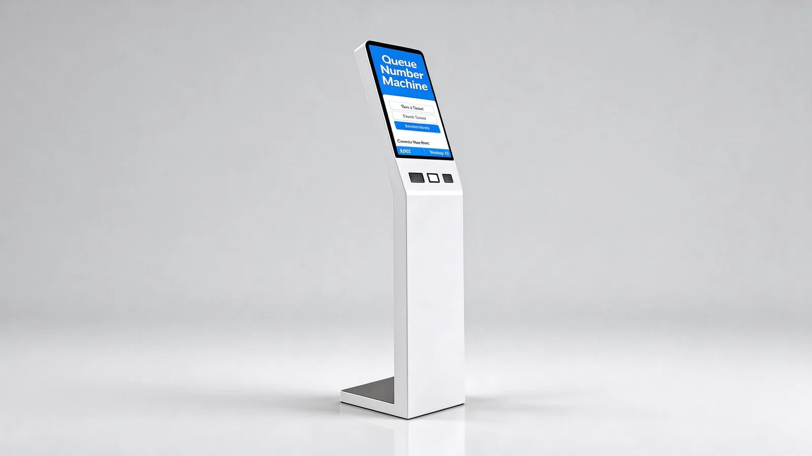 Floor-standing queue management kiosk with touchscreen and thermal ticket printer, self-service queue ticket dispenser kiosk for banks, hospitals and government halls