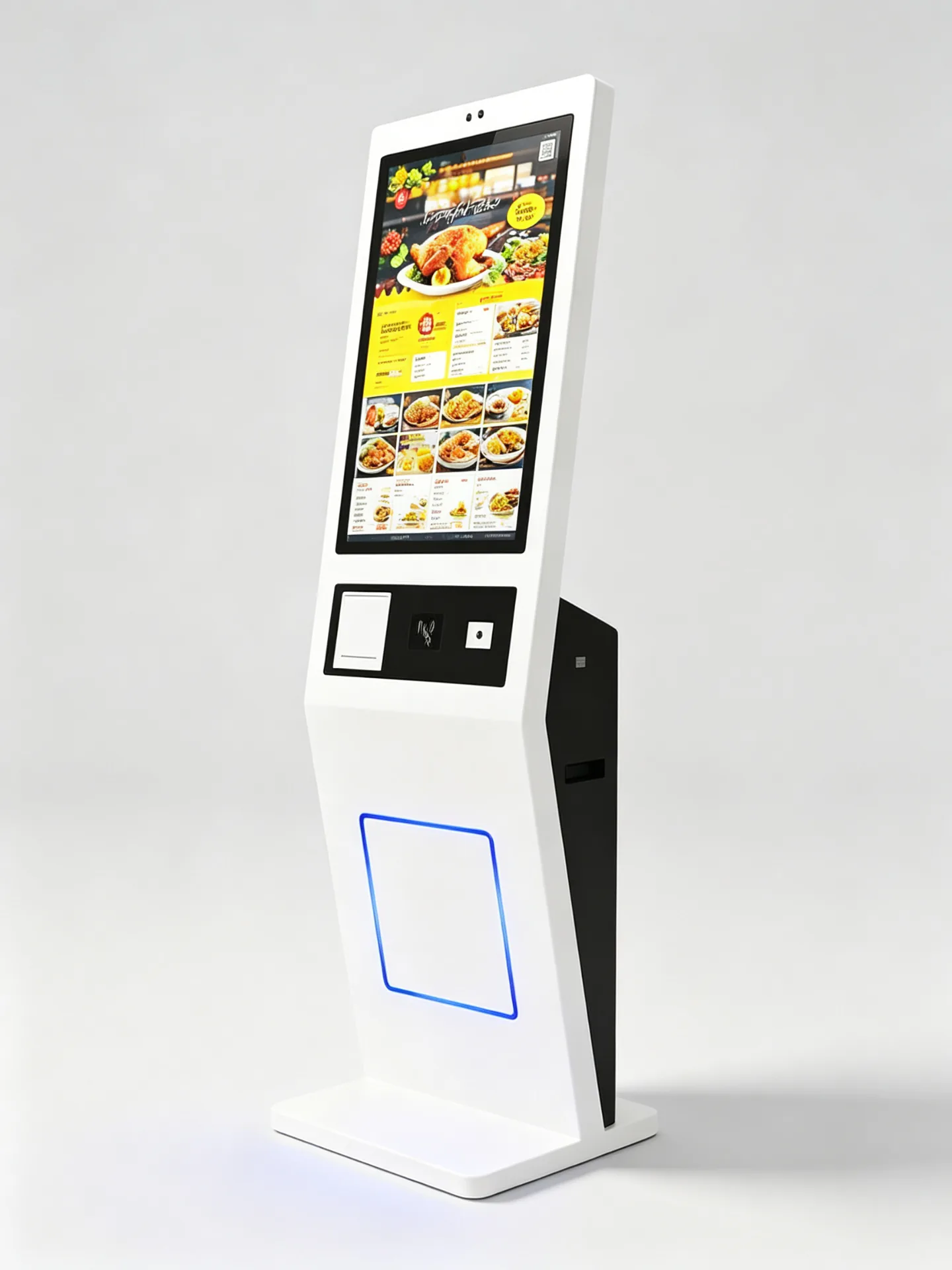 Freestanding Metal Kiosk with Vertical Touchscreen and Integrated Payment Zone