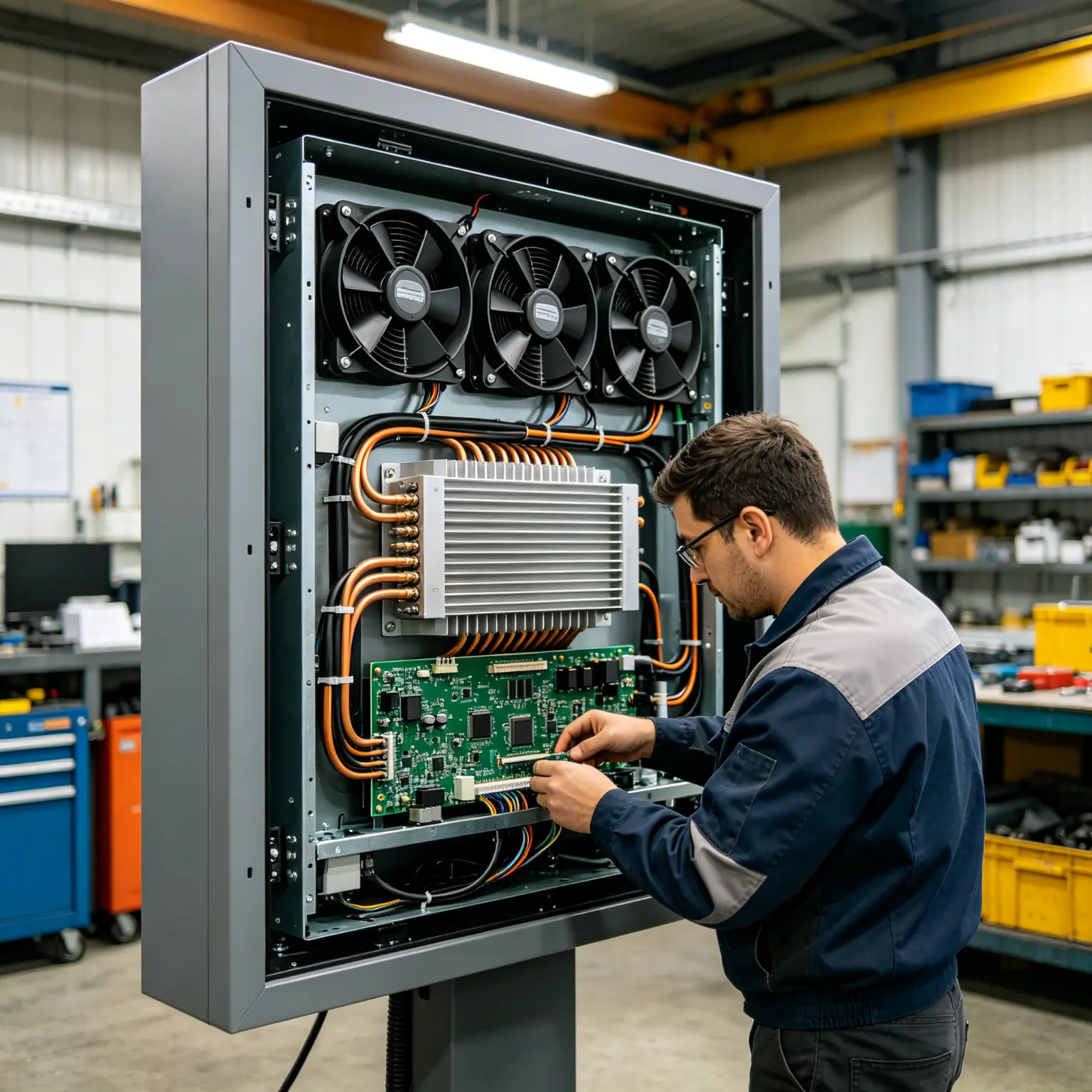 Intelligent cooling and heating system inside outdoor digital signage