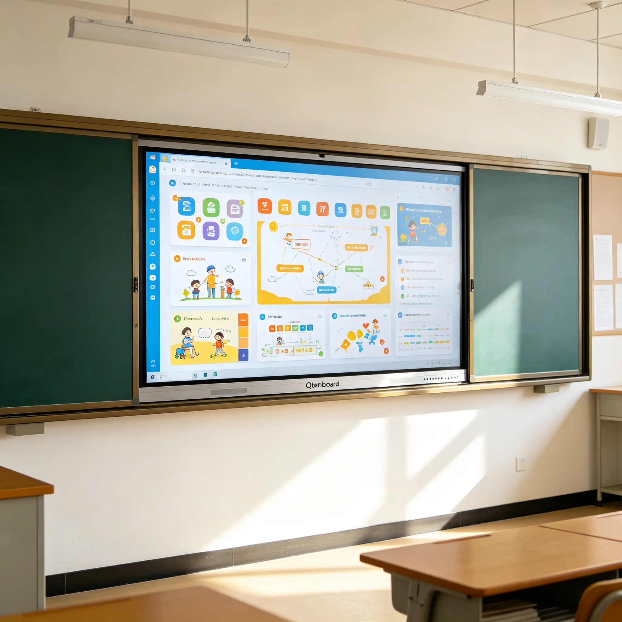 Interactive whiteboard front view with custom logo