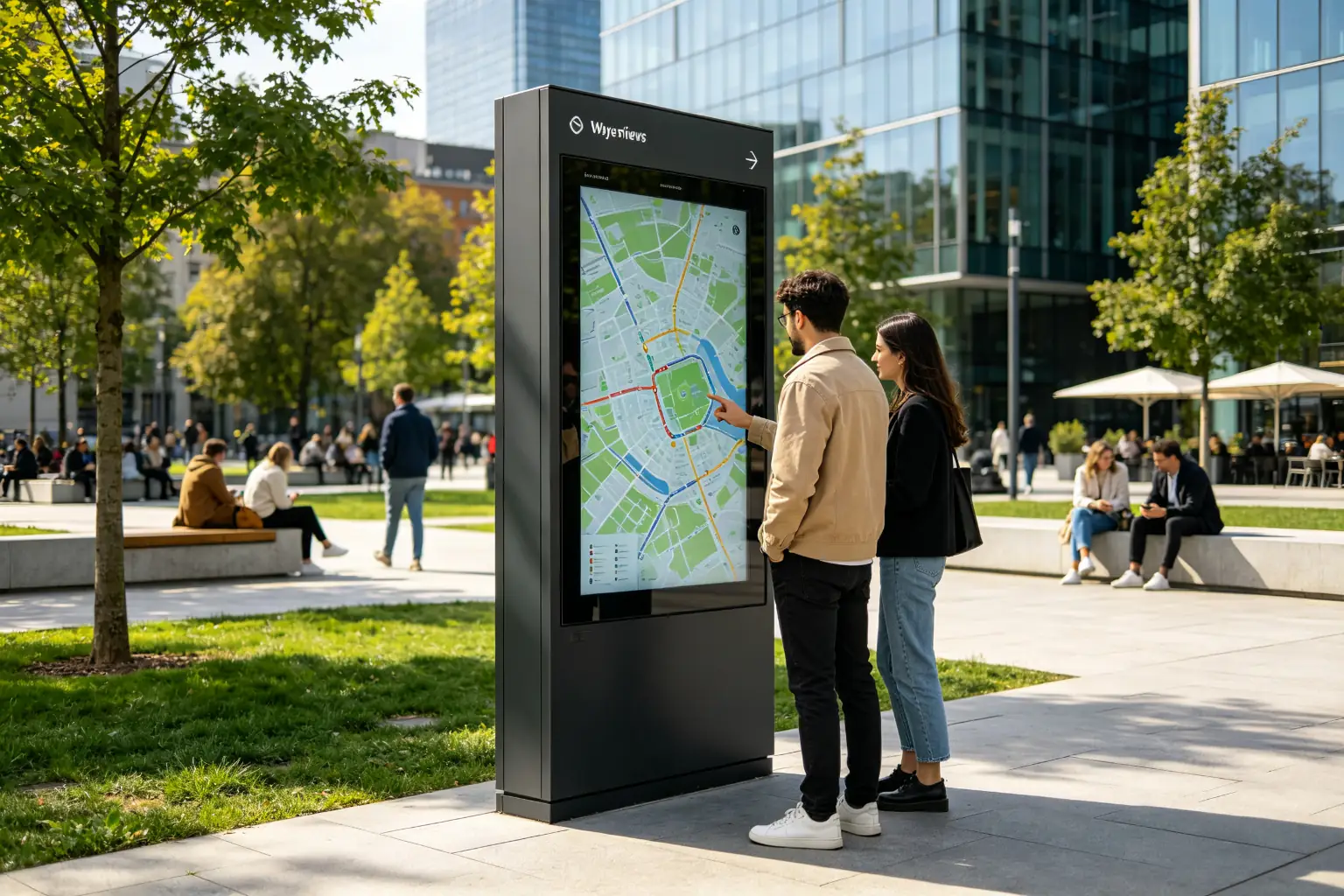 Outdoor wayfinding kiosk in smart city public space