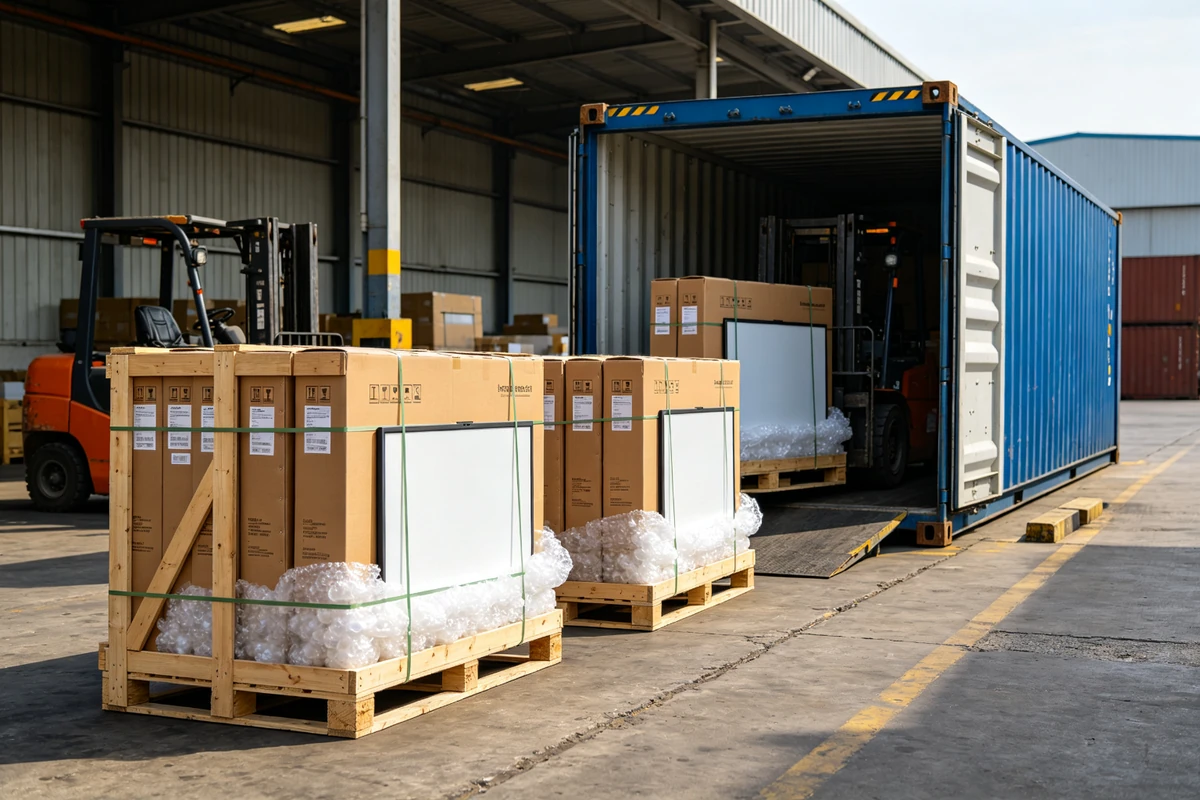 Export packaging and container loading for interactive whiteboards