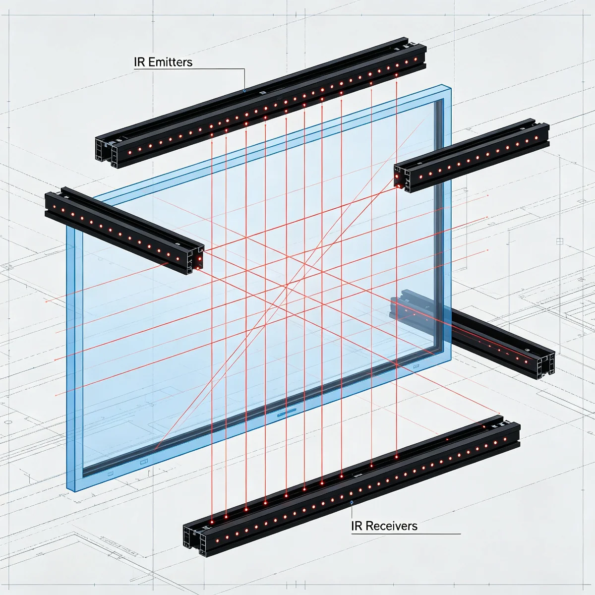Infrared touch frame structure diagram for interactive whiteboard