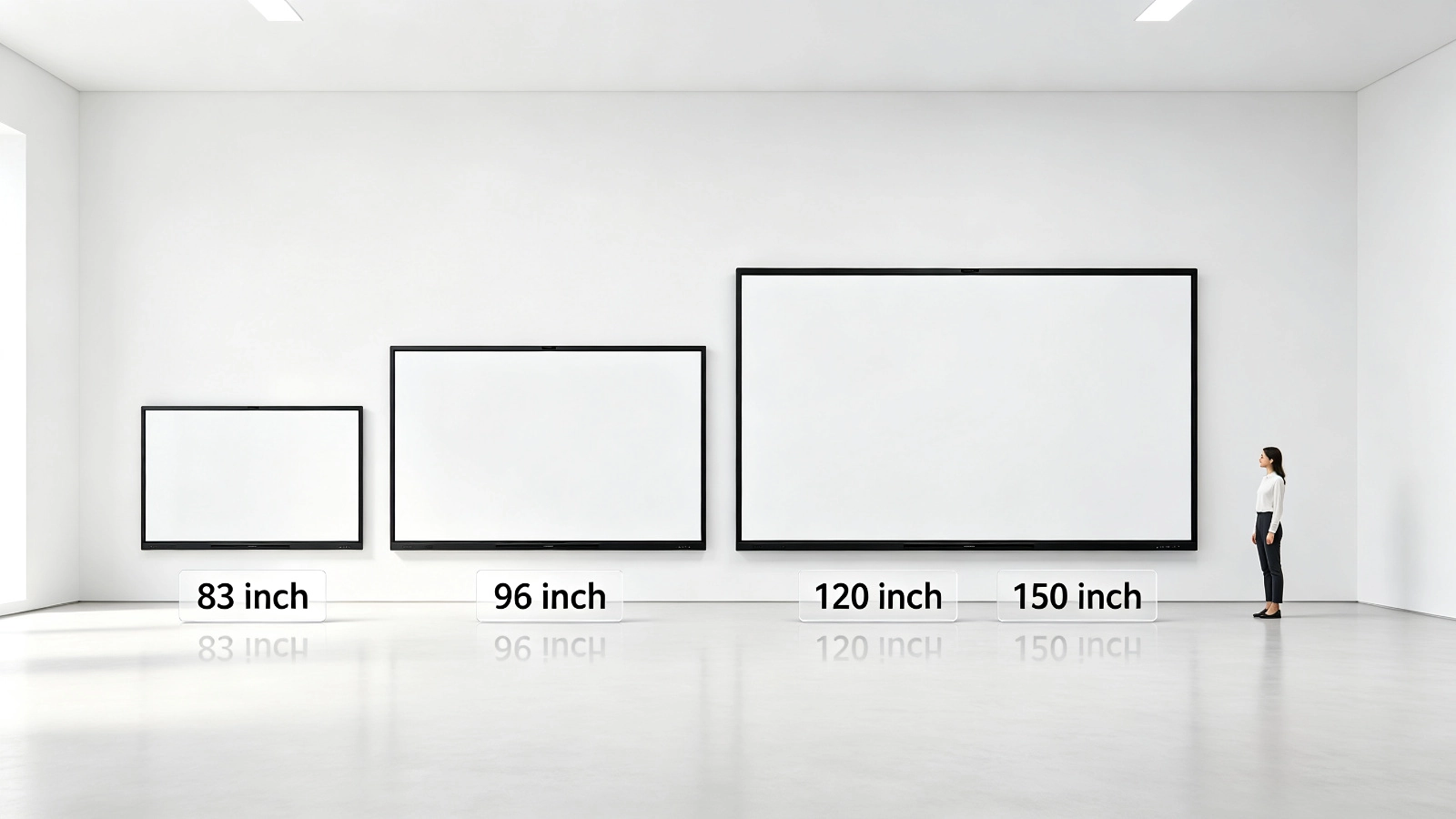Qtenboard infrared whiteboard sizes 83 to 150 inch comparison