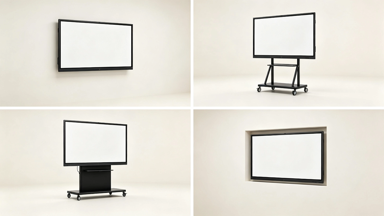 Wall mount mobile stand and lift installation options for interactive whiteboard