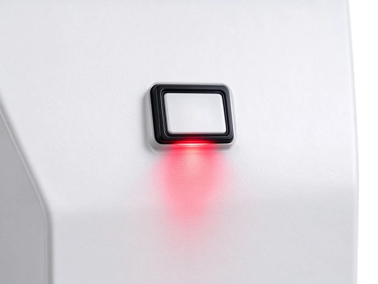 Queue kiosk QR code scanner button with red scan light on control strip