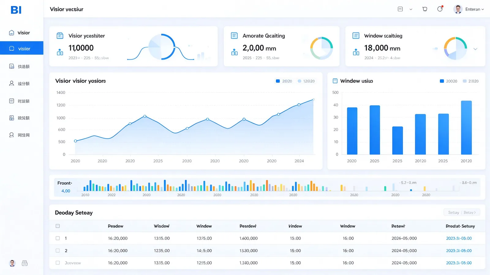 Queue management backend analytics dashboard with visitor volume, average waiting time and window utilization