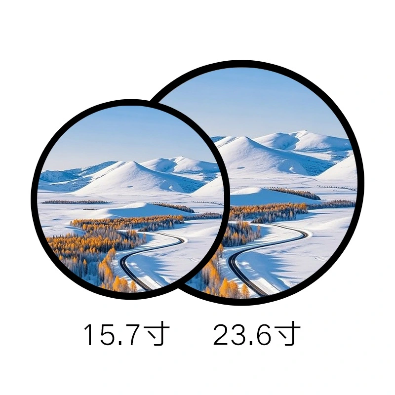 Qtenboard round LCD display two sizes comparison, 15.7 inch and 23.6 inch circular digital signage screen