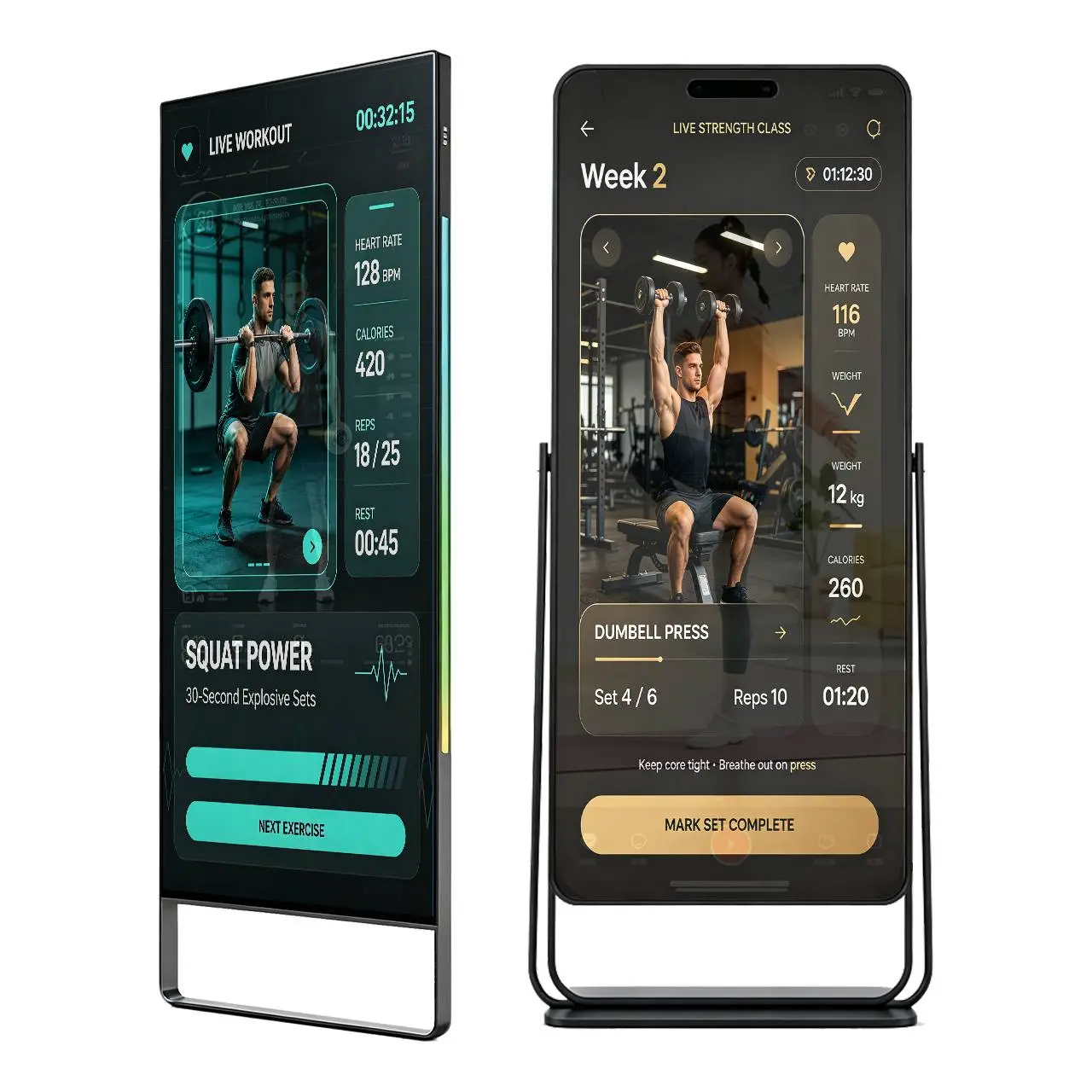 Customized Qtenboard fitness mirror showing a boxing class interface