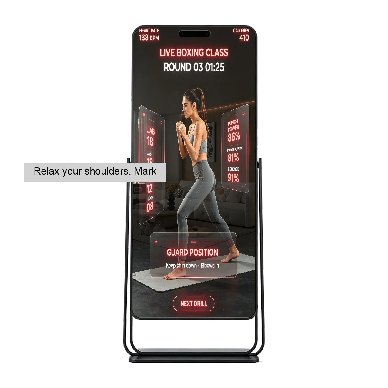 Camera live interaction with instructors during a dumbbell workout