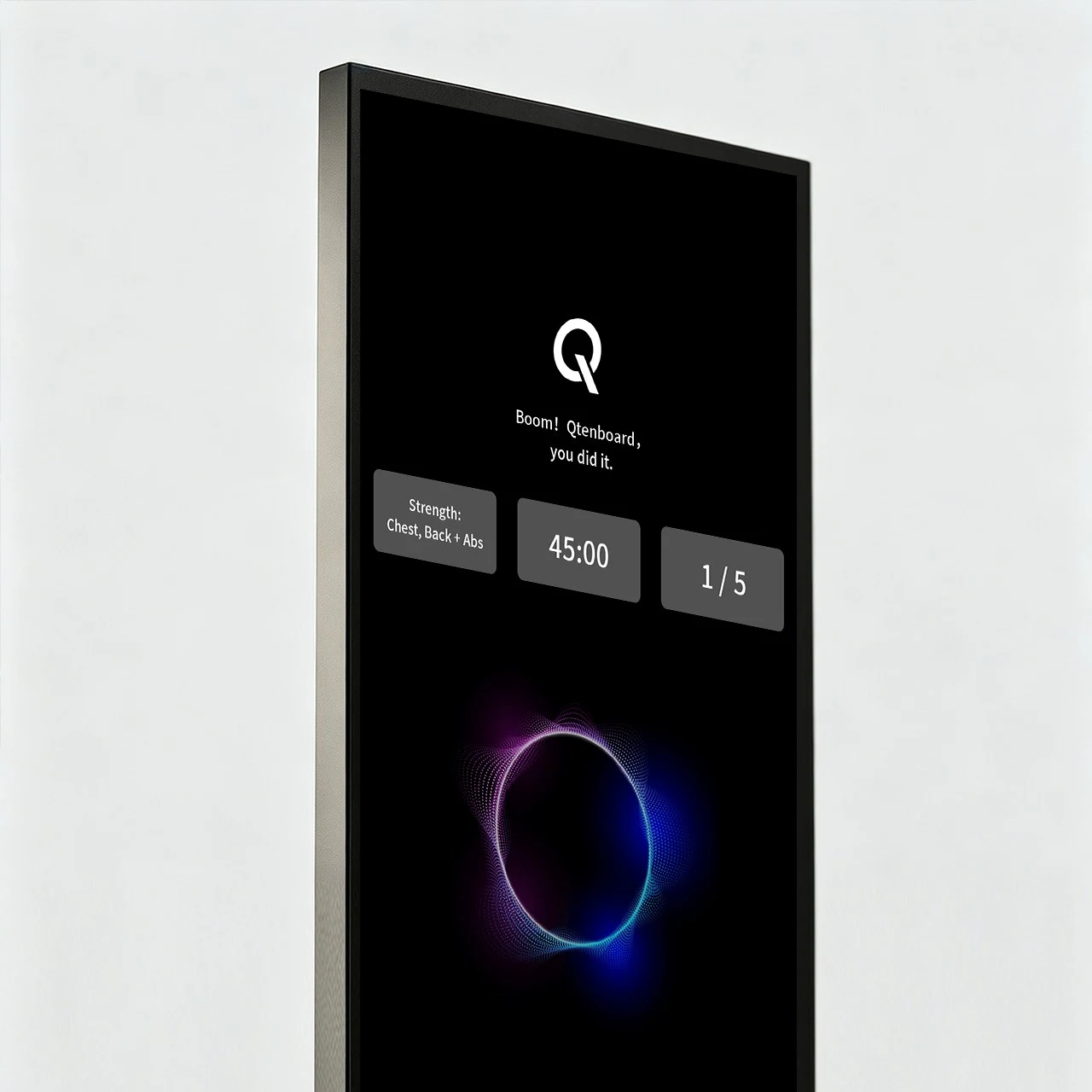 Qtenboard mirror LCD full HD display metal stand frame close-up