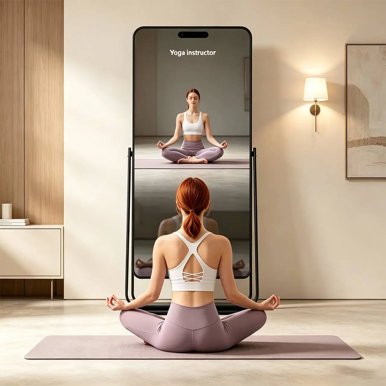 Adaptive AI yoga coaching displayed on the Qtenboard smart mirror