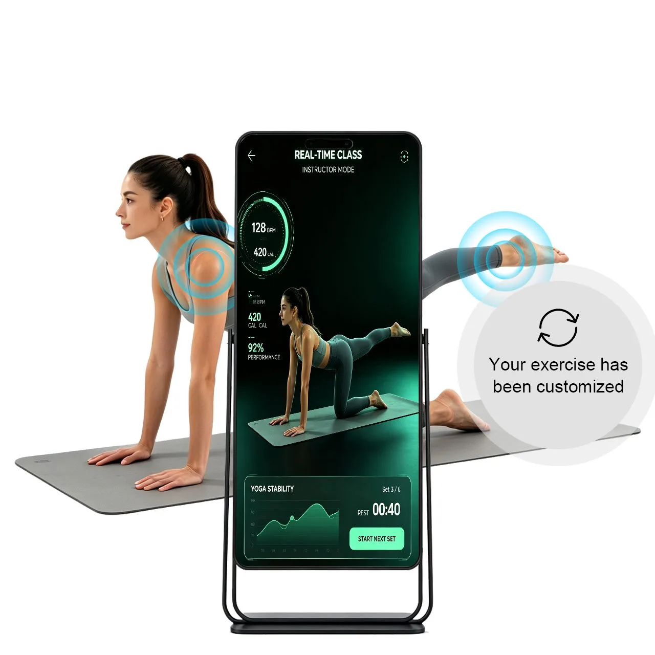 Yoga practice at home with the Qtenboard smart fitness mirror