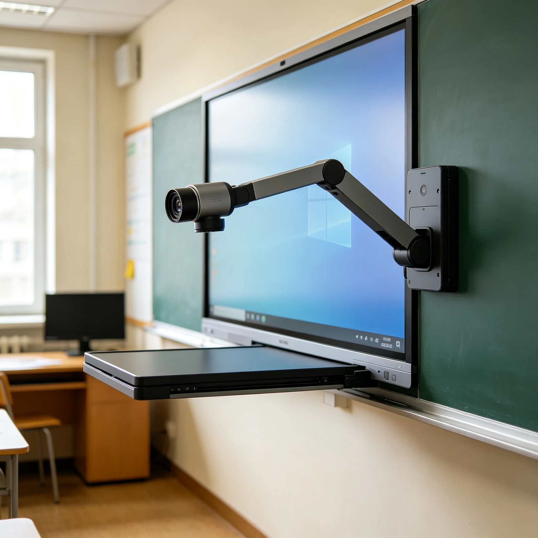 Visual presenter side-sliding camera accessory