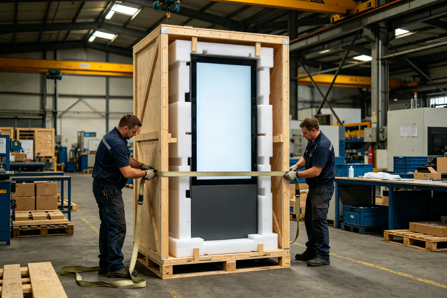 Wooden case packaging for outdoor digital signage export