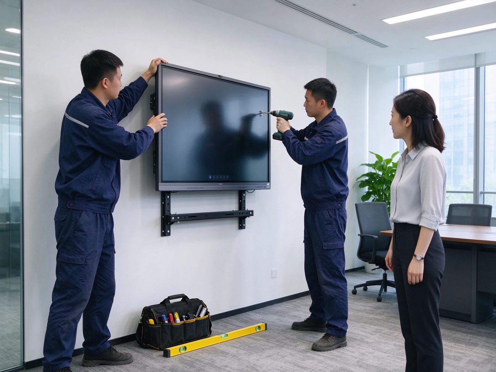 Engineer wall mounting meeting display